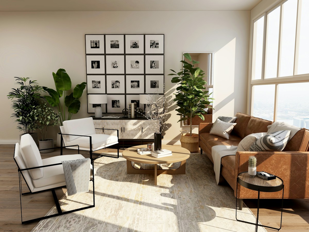 Sunlit living room illustrating a fresh residential space